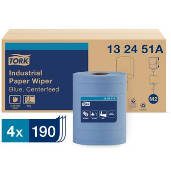 Tork M2 Industrial Paper Wiper, 4-Ply, Centerfeed, 10&quot; x 249.38&#39;, Blue, 4/CT