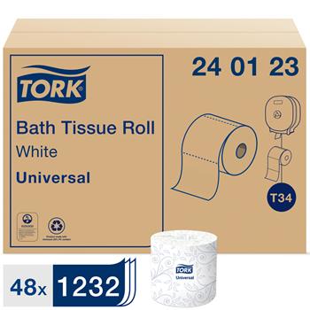 Tork T34 Universal Toilet Paper, 1-Ply, 3.75&quot; x 410.6&#39;, White, 1,232 Sheets/Roll 48 Rolls/CT