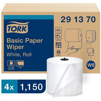 Tork W6 Basic Paper Towel Roll, 7.68&quot; x 1,150&#39;, White, 4 Rolls/CT