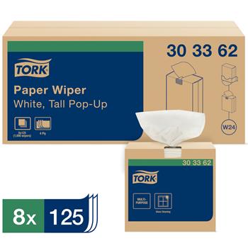 Tork Paper Wiper, Pop-Up Box, 4-Ply, 16.75&quot; x 9.75&quot;, White, 125/Box 8 Boxes/CT