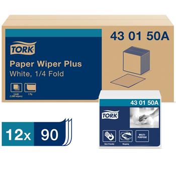 Tork Paper Wiper Plus White Self Dispensing, 1/4 Fold, 90 Wipes/Bundle, 12 Bundles/Carton