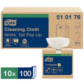 Tork W24 Cleaning Cloth, 1-Ply, 8.46&quot; x 16.13&quot;, White, 100/Box 10 Boxes/CT