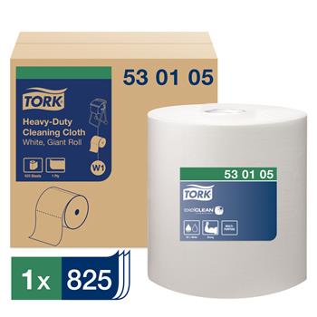 Tork Heavy Duty W1 Cleaning Cloth, Giant Roll, 1-Ply, 12.6&quot; x 914.4&#39;, White, 825 Sheets/Roll,