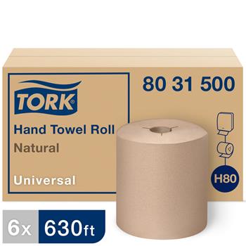 Tork&#174; H80 Universal Hand Towel Roll, 1-Ply, 8&quot; x 630&#39;, Nature, 6/CT