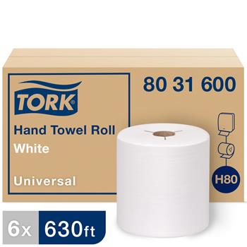Tork&#174; H80 Universal Hand Towel Roll, 1-Ply, 8&quot; x 630&#39;, White, 6 Rolls/CT