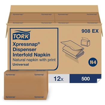 Tork&#174; Xpressnap&#174; Natural Environmental Print Dispenser Napkin N4, Recycled 1-ply, 8.5&quot; x 13&quot;, 500/Pack, 12 Packs/Carton