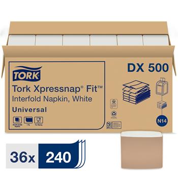 Tork&#174; N14 Xpressnap Fit&#174; Dispenser Napkins, 1-ply, White, 240 Napkins Per Pack, 36 Packs/CT