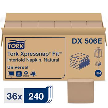 Tork&#174; N14 Xpressnap Fit&#174; Dispenser Napkins, 1-ply, Natural, 240 Napkins Per Pack, 36 Packs/CT