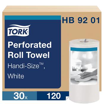 Tork Handi-Size Perforated Paper Roll Towel, 2-Ply, 11&quot; x 6.75&quot;, White, 30/CT
