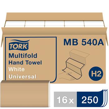 Tork&#174; H2 Universal Multifold Hand Towel, 1-Ply, 9.13&quot; x 9.5&quot;, White, 250/Pack 16 Packs/CT
