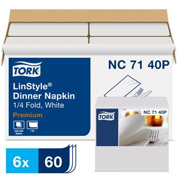 Tork&#174; Premium LinStyle&#174; 1/4 Fold Dinner Napkin, 1-Ply, 17&quot; x 16.25&quot;, White, 60 Napkins/Pack 6 Packs/CT