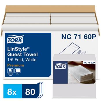 Tork&#174; LinStyle&#174; 1/6 Fold Guest Towel, 1-Ply, 17&quot; x 12&quot;, White, 80 Towels/Pack 8 Packs/CT