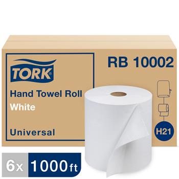 Tork Universal Hardwound Roll Towel, 1-Ply, 7.9&quot; Width x 1000&#39; Length, White, 6/CT