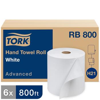 Tork Advanced Hardwound Hand Towel Roll, 1-Ply, 7.8&quot; x 800&#39;, White, 6/CT