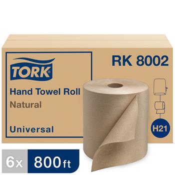 Tork Universal Hardwound Paper Roll Towel, 1-Ply, 7.8&quot; Width x 800&#39; Length, Natural, 6 Rolls/CT