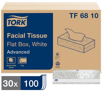 Tork Advanced Facial Tissue Flat Box, 7.88&quot; x 8.2&quot;, White, 100 Tissues/Box, 30 Boxes/CT