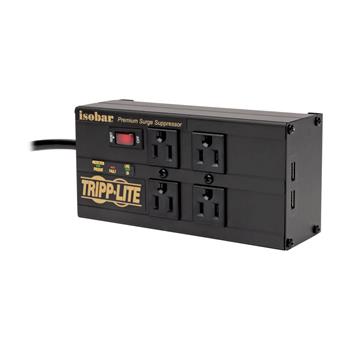 Tripp Lite by Eaton Isobar 4-Outlet Surge Protector, Right-Angle Plug, 3330 Joules, 2 USB Ports, Metal Housing, 8&#39; Cord