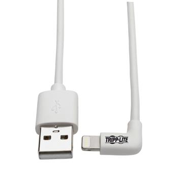 Tripp Lite by Eaton Right-Angle USB-A To Lightning Sync/Charge Cable, MFi Certified, White, M/M, USB 2.0, 3&#39;