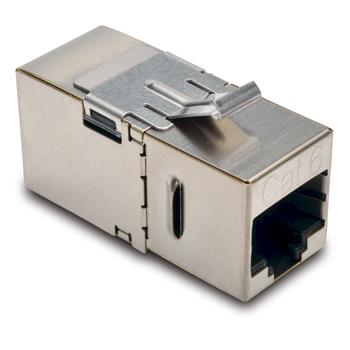 Tripp Lite by Eaton Cat6 Straight-Through Modular Shielded In-Line Snap-In Coupler With 90-Degree Down-Angled Port, RJ45 F/F