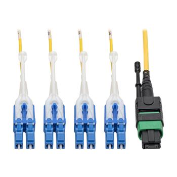 Tripp Lite by Eaton MTP/MPO (APC) To 4xLC (UPC) Singlemode Breakout Patch Cable, Yellow, 10&#39;