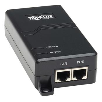 Tripp Lite Gigabit Midspan PoE+ Injector Active IEEE 802.3at/802.3af 1-Port, Surface-mountable, Black
