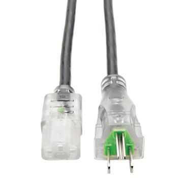 Tripp Lite by Eaton Hospital-Grade Power Cord, NEMA 5-15P to C13, Green Dot, 13A, 125V, 16 AWG, 15 ft. (4.57 m), Clear Plugs