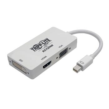 Tripp Lite by Eaton Keyspan Mini DisplayPort To VGA/DVI/HDMI All-in-One Video Converter Adapter, 4K 60 Hz HDMI, DP 1.2, White, 6&quot;
