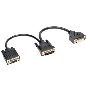 Tripp Lite by Eaton DVI Y Splitter Cable, Digital And VGA Monitors, DVI-I M To DVI-D F And HD15 F, 6&quot;