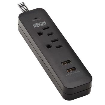 Tripp Lite by Eaton 2-Outlet Surge Protector with 2 USB Ports, 450 Joules, 6 ft Cord,Black