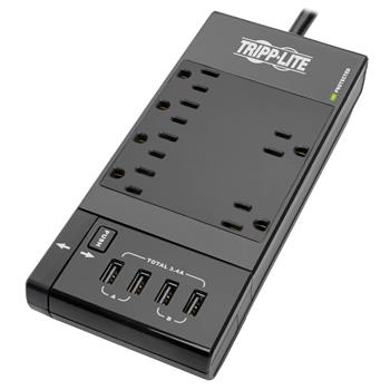 Tripp Lite by Eaton Safe-IT 6-Outlet Surge Protector, Retractable USB Charger, 5-15R Outlets, 4 USB Charging Ports, 8 ft (2.4 m) Cord, Antimicrobial Protection