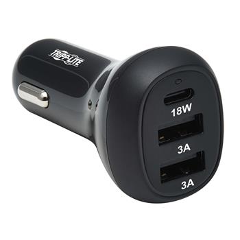 Tripp Lite by Eaton 3-Port USB Car Charger, 36W Max, USB-C PD 3.0 Up To 18W, 2 USB-A QC 3.0