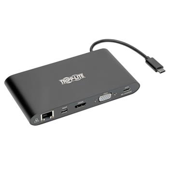 Tripp Lite by Eaton USB-C Dock, Dual Display, 4K HDMI/mDP, VGA, USB 3.2 Gen 1, USB-A/C Hub, GbE, Memory Card, 100W PD Charging