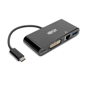 Tripp Lite by Eaton USB-C Multiport Adapter, DVI, USB-A Port, Gbe and PD Charging, Black