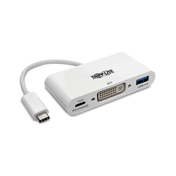 Tripp Lite by Eaton USB-C to DVI Adapter with USB-A Port and PD Charging, White