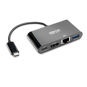Tripp Lite by Eaton USB-C Multiport Adapter, 4K HDMI, USB-A Port, Gbe and PD Charging, HDCP, Black