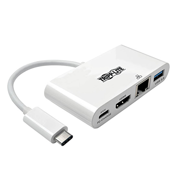 Tripp Lite by Eaton USB-C Multiport Adapter, 4K HDMI, USB-A Port, Gbe and PD Charging, HDCP, White