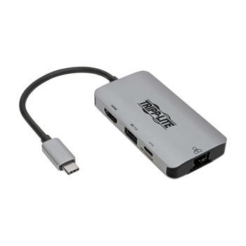 Tripp Lite by Eaton USB-C Multiport Adapter, 4K HDMI, USB-A, GbE, 100W PD Charging, HDCP, Gray