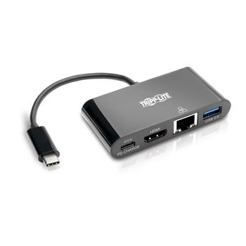 Tripp Lite by Eaton USB-C Multiport Adapter, HDMI, USB 3.0 Port, GbE, 60W PD Charging, HDCP, Black