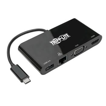 Tripp Lite by Eaton USB-C Multiport Adapter, 4K HDMI, VGA, USB-A, GbE, HDCP, Black