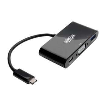 Tripp Lite by Eaton USB-C to VGA Adapter with USB-A Port and PD Charging, Black
