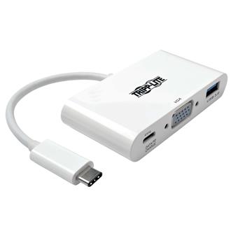 Tripp Lite by Eaton USB-C to VGA Adapter with USB-A Port and PD Charging, White