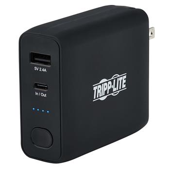 Tripp Lite by Eaton Portable 5000mAh 2-Port Mobile Power Bank and USB Battery Wall Charger Combo, Direct Plug, Black