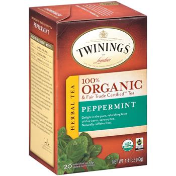 TWININGS Tea Bags, Organic Peppermint, 20/BX