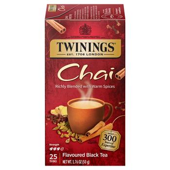 TWININGS Tea Bags, Chai, 25/BX