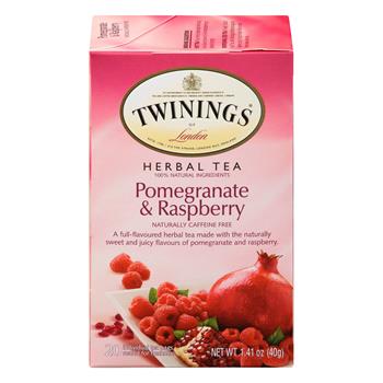 TWININGS London Pomegrante &amp; Raspberry Herbal Tea Bags, 20/Box