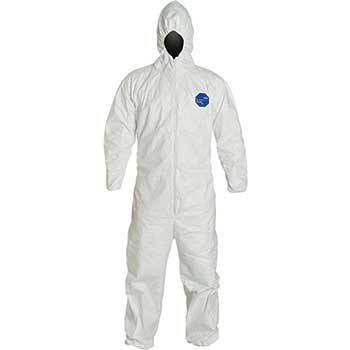 DuPont Tyvek Protective Coverall, Elastic Wrist &amp; Ankle, Attached Hood, 6XL, High-density Polyethylene, White, 25/CS