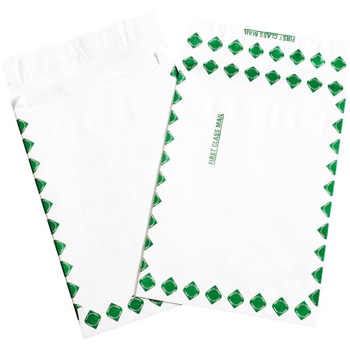 W.B. Mason Co. Self-Seal Expandable Tyvek Envelopes, First Class, 12 in x 16 in x 2 in, White/Green, 100/Case