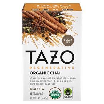 Tazo Regenerative Organic Tea Bags, Chai Black, 1.5 oz, 16 Tea Bags/Box