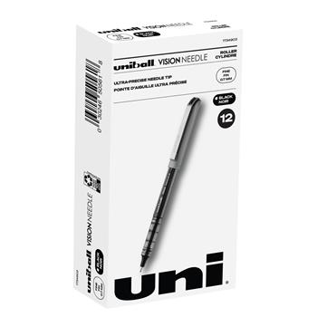 uni-ball Vision Needle Rollerball Pens, Fine Point, 0.7mm, Black, 12 Count
