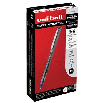 uni-ball Vision Needle Rollerball Pens, Fine Point, 0.7mm, Blue, 12 Count